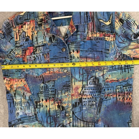 Chico's Jacket Women's Size 1 Medium Linen Cotton Abstract City Jacket Shacket‎ - Picture 5 of 10